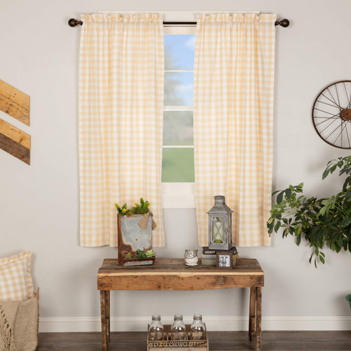 VHC Brands Annie Buffalo Check Cotton Farmhouse Curtains Rod Pocket Tie Back(s) Panel Pair, 63x36, Tan VHC Brands Annie Buffalo Check Cotton Farmhouse Curtains Rod Pocket Tie Back(s) Panel Pair, 63x36, Tan