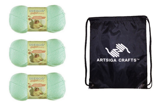 Bernat Knitting Yarn Softee Baby Solids Mint 3-Skein Factory Pack (Same Dyelot) 166030-2004 Bundle with 1 Artsiga Crafts Project Bag