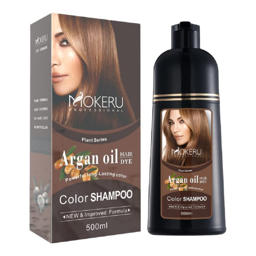 MOKERU Professional Argan Oil Hair Dye Color Shampoo 500 ML I New & Improved Formula Ammonia Free Paraben Free I Instant Fast Acting Long Lasting Signature Platinum Line by Maani (Dark Brown)