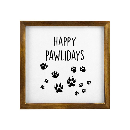 Alioyoit Rustic Framed Wooden Sign with Quote Happy Pawlidays Vintage Wood Sign with Wooden Frame Distressed Look Wall Hanging Art Plaque Home Decor Sign Wall Decoration Wooden Art
