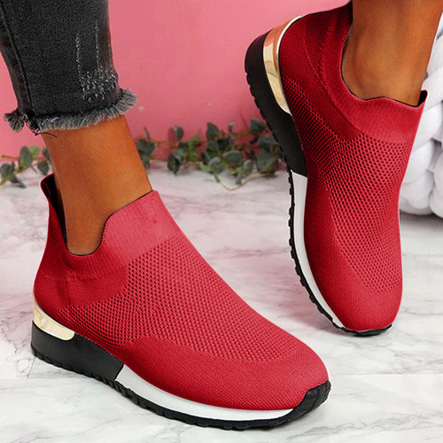 Women's Orthopedic Breathable Sneakers, Fashion Sport Sneaker Shoes Slip on Shoes Non-Slip Mesh Casual Running Lightweight Shoes with Arch Support, Premium Comfortable Walking Shoes (Red #3, 6.5)