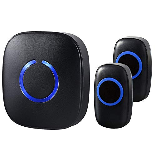 SadoTech Model CX Wireless Doorbell Chime, 1 Receiver Plugin and 2 Remote Buttons Operating over 500-feet Range with Over 50 Chimes, No Batteries Required for Receiver, Scratch Resistant Matte Black