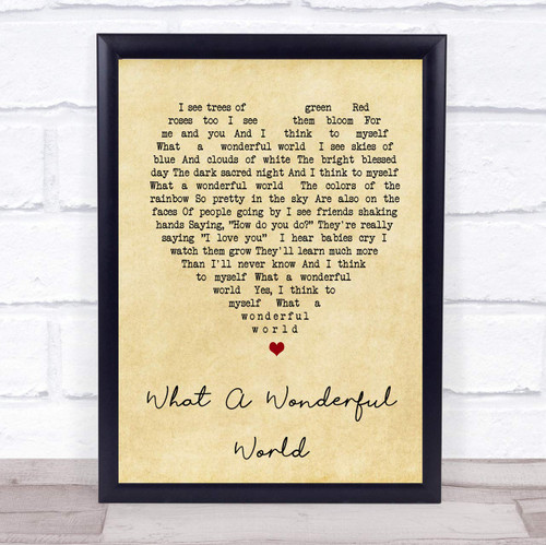 What A Wonderful World Vintage Heart Song Lyric Quote Print