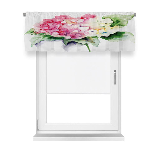 LIGUTARS Curtain Valances, Floral Blackout Window Curtains Ombre, Hydrangea Flower Bouquet in Watercolor Blossoms Botany, 42" W x 18" L, for Living Room, Bedroom, Kitchen, Bathroom, Pink Yellow