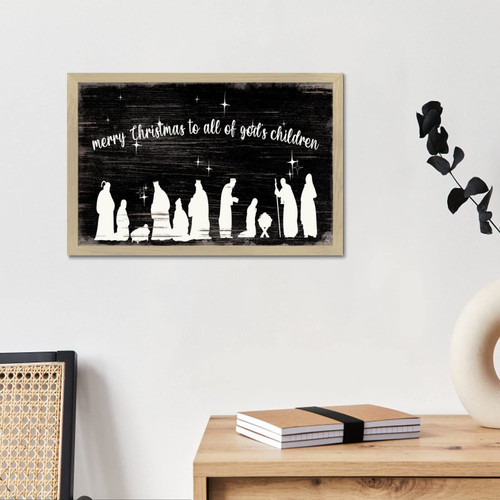 Merry Christmas Oh Holy Night Wall Decoration Framed Wood Sign Plaque Hanging First Christmas Santa Claus Signs Country Wood Home Sign for Living Room Laundry Entryway 8x12in