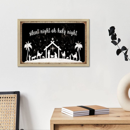 Inspirational Laundry Wall Decor Sign Merry Christmas Oh Holy Night Wall Art Decorative for Indoor Personalized Positive Framed Wood Sign Christian Catholic Religious Wooden Sign Gift Bedroom 8x12