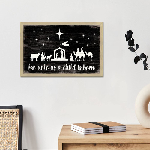 Merry Christmas Oh Holy Night Gallery Wall Decor Framed Established Wood Sign Vintage Christian Catholic Religious Signs Cute Wooden Signs for Kitchen Laundry Cottage 8x12in