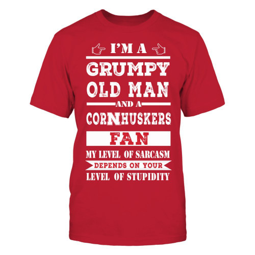 FanPrint Nebraska Cornhuskers T-Shirt - Grumpy Old Man - Premium Men's Tee/Red/XL