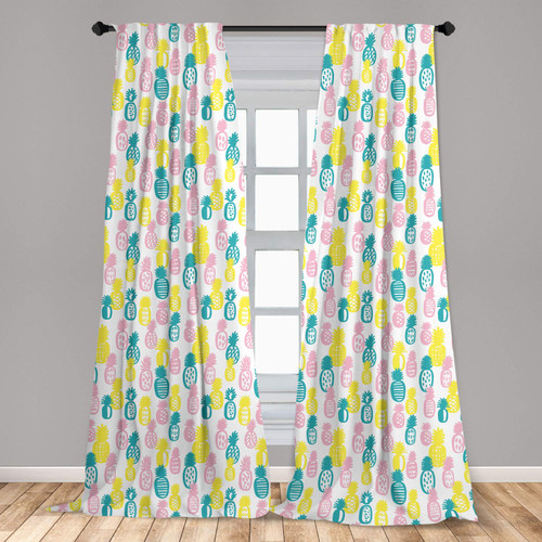 Ambesonne Pineapple Curtains, Colorful Doodle Food Design with Abstract Patterns Stripes Dots and Rhombuses, Window Treatments 2 Panel Set for Living Room Bedroom, Pair of - 28" x 63", Teal Yellow Ambesonne Pineapple Curtains, Colorful Doodle Food Design with Abstract Patterns Stripes Dots and Rhombuses, Window Treatments 2 Panel Set for Living Room Bedroom, Pair of - 28" x 63", Teal Yellow