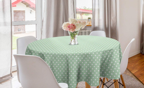 Ambesonne Polka Dot Round Tablecloth, Classic Old Fashioned Repeated Circles Round Forms Retro Illustration, Circle Table Cloth Cover for Dining Room Kitchen Decoration, 60", Mint Green