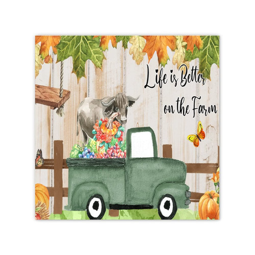 Life Is Better on The Farm Wall Art Canvas for Above Bed Decor Rustic Cow Truck Art Rural Cattle Fall Canvas Wall Art Quotes for Kitchen Laundry Wall Decorative 12x12 Inch