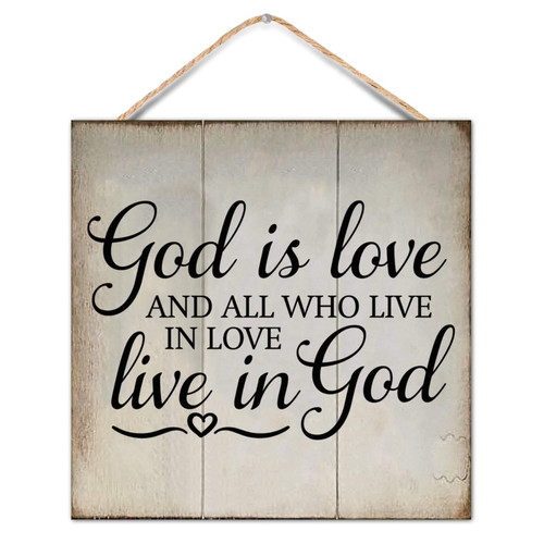 Rustic Style Wood Sign Bible Verse God is Love and All Who Live in Love Live in God Wooden Wall Plaque for Porch Living Room Garden Yard Kitchen Farmhouse Coffee Bar Laundry Room Decor 12x12inch Rustic Style Wood Sign Bible Verse God is Love and All Who Live in Love Live in God Wooden Wall Plaque for Porch Living Room Garden Yard Kitchen Farmhouse Coffee Bar Laundry Room Decor 12x12inch