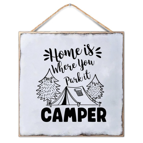 Retro Rustic Style Wood Sign Home Quotes Home is Where You Park It Camper Wall Hanging Plaque for Porch Living Room Garden Yard Kitchen Farmhouse Coffee Bar Laundry Room Decor 12x12inch