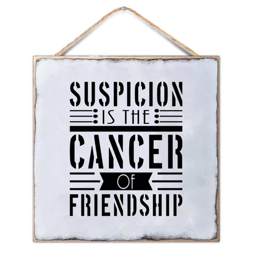 Retro Rustic Style 12x12in Wood Pallet Friendship Quotes Suspicion is the Cancer of Friendship Wooden Wall Hanging Art Plaque for Porch Garden Yard Living Room Farmhouse Kitchen Laundry Room Decor Retro Rustic Style 12x12in Wood Pallet Friendship Quotes Suspicion is the Cancer of Friendship Wooden Wall Hanging Art Plaque for Porch Garden Yard Living Room Farmhouse Kitchen Laundry Room Decor