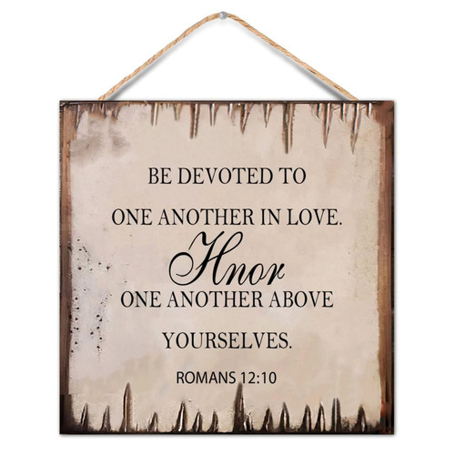 Vintage Rustic Chic Style Wood Pallet Bible Verse Be Devoted Wall Hanging Art Wooden Plaque for Porch Living Room Garden Yard Farmhouse Kitchen Coffee Bar Laundry Room Decor 12x12inch