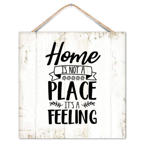 Chic Style Wood Pallet Family Quotes Home is Not a Place It's a Feeling 12x12in Wooden Plaque for Porch Living Room Garden Yard Farmhouse Kitchen Coffee Bar Laundry Room Decor