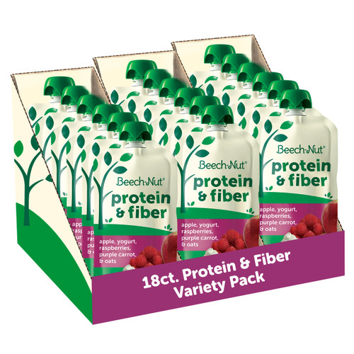 Beech-Nut Baby & Toddler Food Pouches with Protein and Fiber, Apple Yogurt Raspberry Purple Carrot & Oat Puree, 3.5 oz (18 Pack)