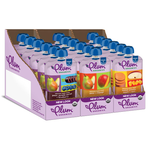 Plum Organics | Stage 2 | Organic Baby Food Meals [6+ Months] | Fruit & Veggie Variety Pack | 3.5 Ounce Pouch (Pack Of 18)