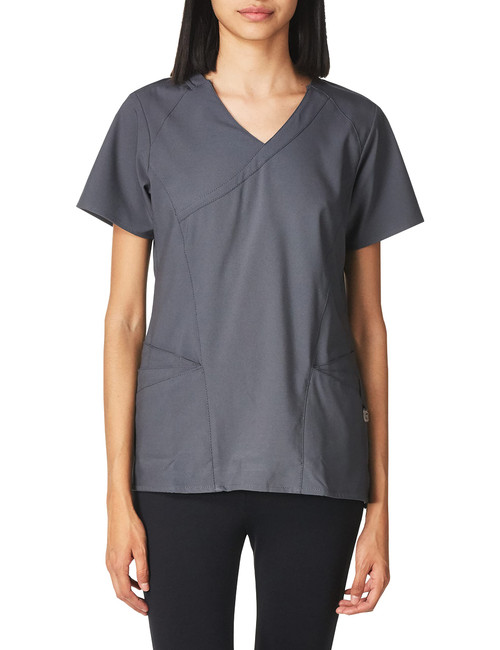 WonderWink Women's Plus-Size Women's Mock Wrap Top Shirt, Pewter, 4-XLarge