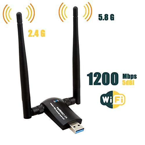 Wireless USB WiFi Adapter, Techkey 1200Mbps Dual Band 2.4GHz/300Mbps 5GHz/867Mbps High Gain Dual 5dBi Antennas Network WiFi USB 3.0 For Desktop Laptop with Windows 10/8/7/XP, Mac OS X, Linux, Raspbian