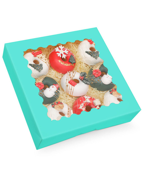 qiqee Auto-pop up Mint Blue Pie Boxes with Window 10x10x2.5 inch 30Packs Cookie Donut Bakery Box