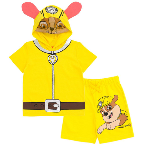 Paw Patrol Rubble Toddler Boy Girl Cosplay T-Shirt and Bike Shorts French Terry Outfit Set Yellow 3T