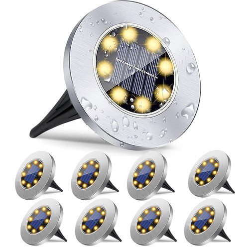 CBFTEE Solar Ground Lights, 8 Pack Solar Outdoor Lights, Outdoor Solar Disk Lights Waterproof LED in-Ground Lights, Landscape Lights for Pathway, Yard, Deck, Lawn, Patio, Walkway