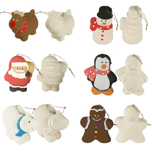 Ready to Paint Ceramic Christmas Ornaments (12 Pack) Crafts for Adults & Kids, DIY Design Your Own Ornaments to Paint by 4E's Novelty