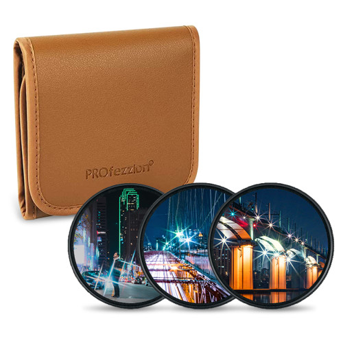 PROfezzion 49mm Star Filter Kit 3 Pieces (4 Points, 6 Points, 8 Points) Adjustable Starburst Filter for Canon EOS M50 M6 M200 with EF-M Kit Lens, Cross Star Effect Filter Set for Camera Lens