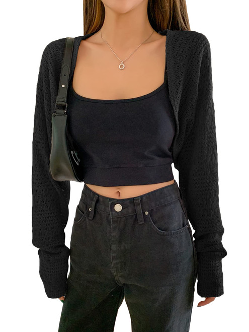 Cozyease Women's Long Sleeve Bolero Shrug Sweaters Open Front Cardigan Casual Knit Cropped Cardigan Sweater Black S Cozyease Women's Long Sleeve Bolero Shrug Sweaters Open Front Cardigan Casual Knit Cropped Cardigan Sweater Black S