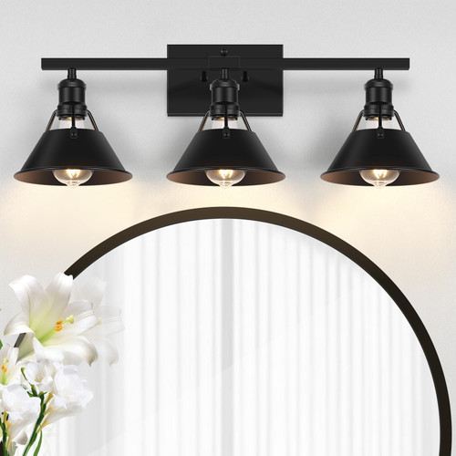 Spiglamm Bathroom Light Fixtures, 3-Light Black Vanity Light Over Mirror, Farmhouse Bathroom Vanity Light with Metal Shade, Modern Indoor Wall Lighting Sconces for Living Room Cabinet Dressing Table Spiglamm Bathroom Light Fixtures, 3-Light Black Vanity Light Over Mirror, Farmhouse Bathroom Vanity Light with Metal Shade, Modern Indoor Wall Lighting Sconces for Living Room Cabinet Dressing Table