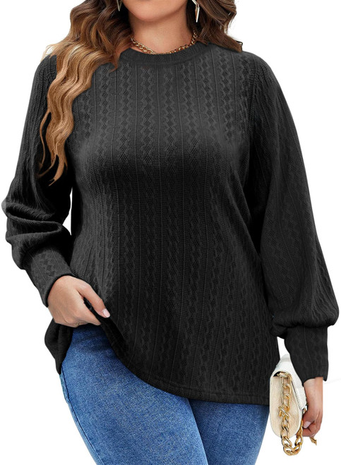 Eytino Womens Plus Size Crewneck Knit Pullover Shirts Long Sleeve Loose Fit Warm Tops Fall Sweater,2X Black