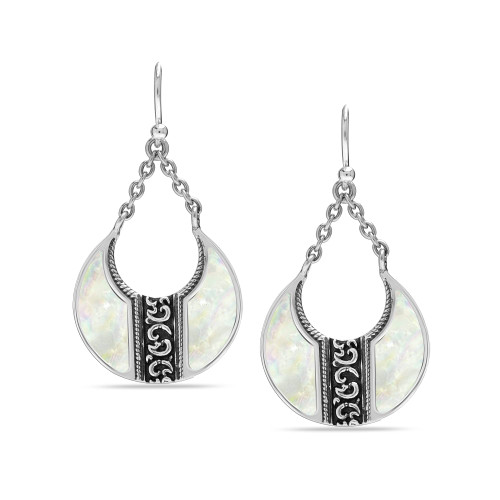 LeCalla 925 Sterling Silver Antique Mother of Pearl Bali Style Teardrop Dangle Earrings for Women LeCalla 925 Sterling Silver Antique Mother of Pearl Bali Style Teardrop Dangle Earrings for Women
