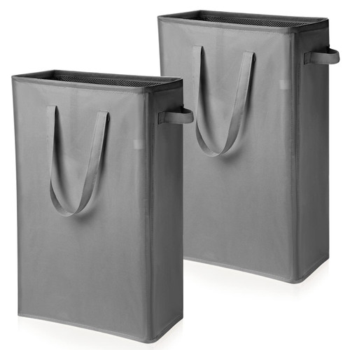 2 Pcs Slim Laundry Hamper with Handles Collapsible Laundry Basket Corner Hamper Narrow Laundry Hamper Thin Dirty Clothes Laundry Basket Bag, 45L (Gray) 2 Pcs Slim Laundry Hamper with Handles Collapsible Laundry Basket Corner Hamper Narrow Laundry Hamper Thin Dirty Clothes Laundry Basket Bag, 45L (Gray)
