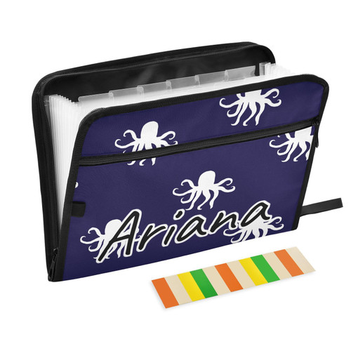 Custom Cartoon Octopuses Blue Expanding File Folders 13 Pockets Accordion File Folder with Labels Personalized Portable Documents Holder Customized Letter Paper for Business School Home