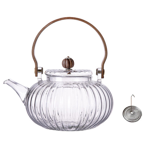 Motanber Pumkin Glass Teapot, Stovetop Safe Teapot, Small Teapot, 34 oz(1000ml), Mini Kettle, For Blooming Flower Tea and Loose Leaf Tea Maker Set (Pmpkin with Circle Infuser)