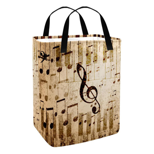 Laundry Hamper, Collapsible Large Laundry Baskets with Easy Carry Handles, Freestanding Waterproof Clothes Hamper, Storage Basket, Notes Piano Vintage