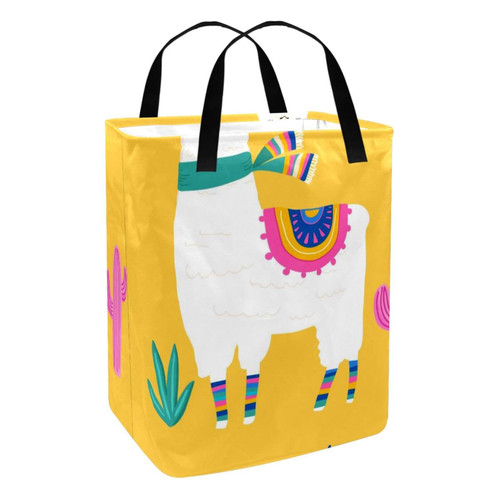 Laundry Hamper, Collapsible Large Laundry Baskets with Easy Carry Handles, Freestanding Waterproof Clothes Hamper, Storage Basket, Llama Cartoon