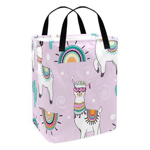 Laundry Hamper, Collapsible Large Laundry Baskets with Easy Carry Handles, Freestanding Waterproof Clothes Hamper, Storage Basket, Llama Cartoon Animal Cactus