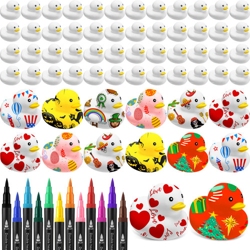 Lenwen 60 Pcs White Blank Rubber Ducks in Bulk DIY Mini Ducks with 12 Color Pens Rubber Ducky Duck Birthday Decorations Duck Bath Toy in Bulk for Pool Game Bathtub Gift Classroom Party Favors Lenwen 60 Pcs White Blank Rubber Ducks in Bulk DIY Mini Ducks with 12 Color Pens Rubber Ducky Duck Birthday Decorations Duck Bath Toy in Bulk for Pool Game Bathtub Gift Classroom Party Favors