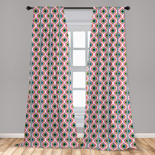 Ambesonne Wave Window Curtains, Retro 70s Inspired Look Art Pattern with Colorful Geometric Abstract Funky Waves, Lightweight Decor 2-Panel Set with Rod Pocket, Pair of - 28" x 63", Multicolor