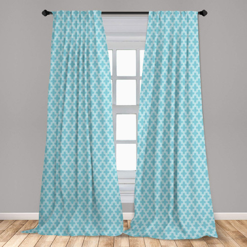Ambesonne Traditional Window Curtains, Oriental Themed Quatrefoil Lattice Like Motif Monochromatic Pattern, Lightweight Decor 2-Panel Set with Rod Pocket, Pair of - 28" x 63", Blue White