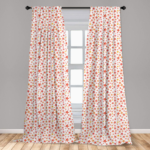 Ambesonne Starfish Window Curtains, Nautical Underwater Star Shape Creature Repetition, Lightweight Decor 2-Panel Set with Rod Pocket, Pair of - 28" x 63", Salmon Dark Coral