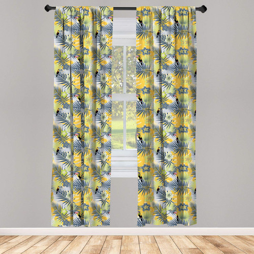 Ambesonne Tropical Window Curtains, Exotic Forest Pattern with Abstract Flowers Leaves and Toucan Bird, Lightweight Decor 2-Panel Set with Rod Pocket, Pair of - 28" x 63", Multicolor