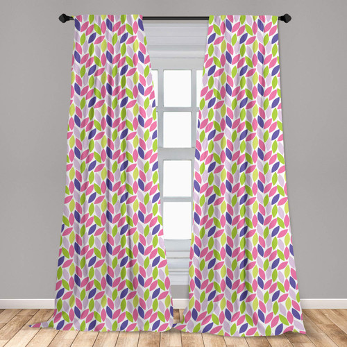 Ambesonne Natural Window Curtains, Pattern of Leaf Natural Botanic Illustration Creativity Ornate, Lightweight Decor 2-Panel Set with Rod Pocket, Pair of - 28" x 63", Green Lime