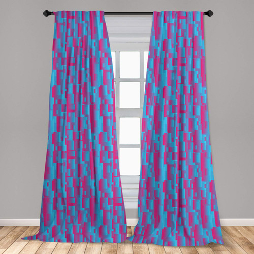Ambesonne Blue and Pink Window Curtains, Abstract Contemporary Pattern with Vibrant Squares, Lightweight Decor 2-Panel Set with Rod Pocket, Pair of - 28" x 63", Hot Pink Sky Blue
