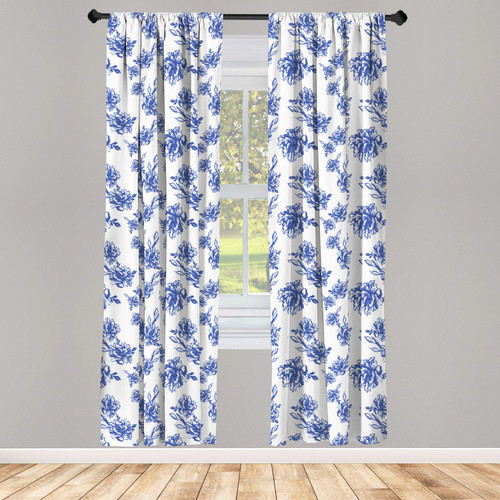Ambesonne Floral Window Curtains, Rhythmic Abstract Blue Peonies Blossom Watercolor Pattern on Plain Background, Lightweight Decor 2-Panel Set with Rod Pocket, Pair of - 28" x 63", Violet Blue White