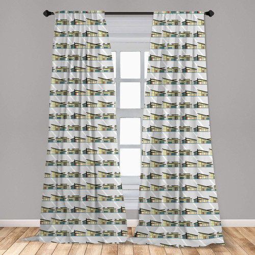 Ambesonne House Window Curtains, Modern Architecture on a Grey Backdrop, Lightweight Decor 2-Panel Set with Rod Pocket, Pair of - 28" x 63", Pale Taupe Cream Seafoam