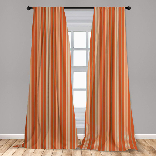 Ambesonne Burnt Orange Window Curtains, Retro Themed Illustration of Earth Tones Stripes Geometric Simple Design, Lightweight Decor 2-Panel Set with Rod Pocket, Pair of - 28" x 63", Burnt Orange Tan