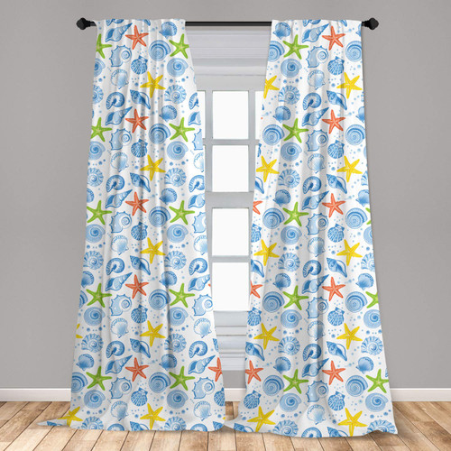 Ambesonne Nautical Curtains, Marine Themed Starfish Mollusk Coral Reef Shells Oyster Underwater Design, Window Treatments 2 Panel Set for Living Room Bedroom, Pair of - 28" x 63", Yellow Blue Ambesonne Nautical Curtains, Marine Themed Starfish Mollusk Coral Reef Shells Oyster Underwater Design, Window Treatments 2 Panel Set for Living Room Bedroom, Pair of - 28" x 63", Yellow Blue